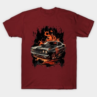 Muscle Car with Fire Background T-Shirt